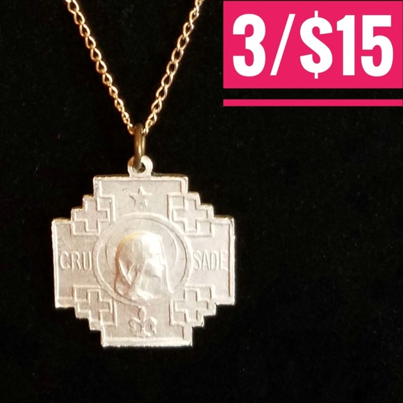 Vintage Jewelry - Vintage Christogram Medal IHS Crusade Necklace